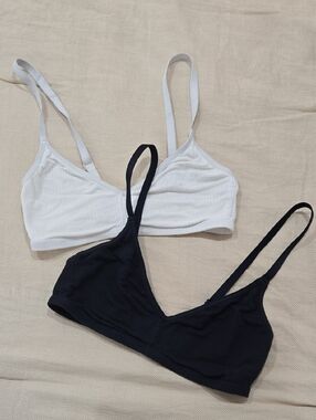 Set Of 2 Whipped Non-Wire Bra - White & Navy